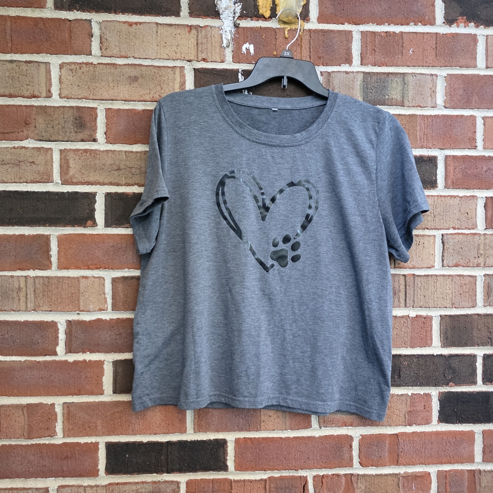 Gray Heart Paw Print T-Shirt
